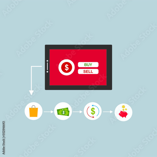 mobile payments, personal data protection. Transfer money from card. Computer and bank card isolated on colored background. easy to use and highly customizable. Modern vector illustration concept