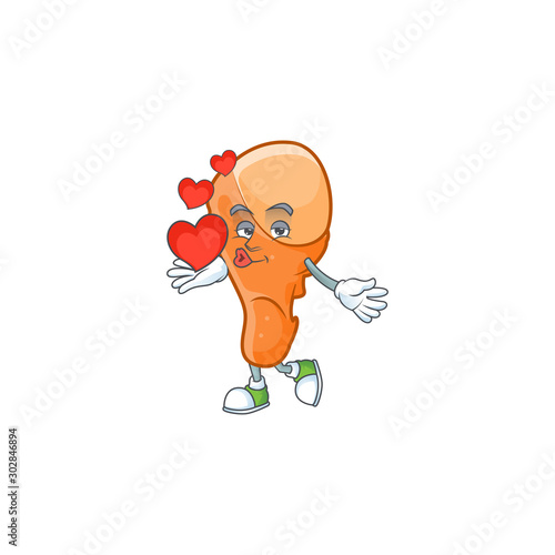 Yummy chicken thigh with holding heart character shape photo