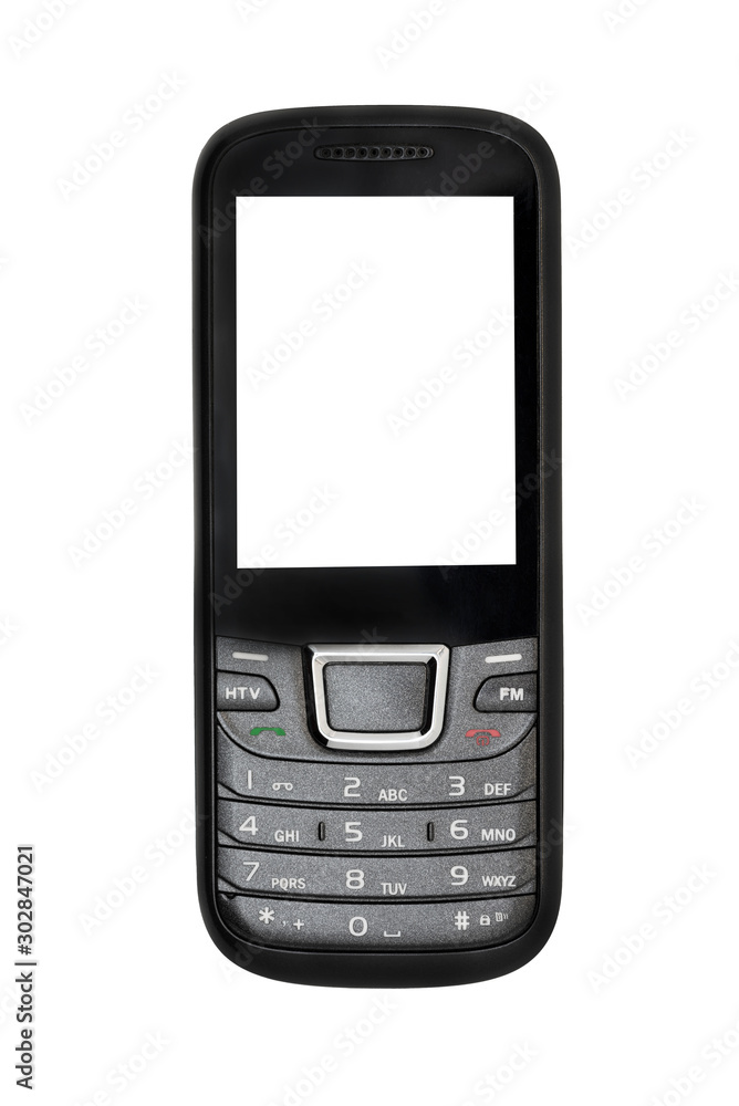 Classic mobile cell phone, Old technology mobile phone isolated on white background with copy space Classic mobile cell phone, Old technology mobile phone isolated on white background with copy space