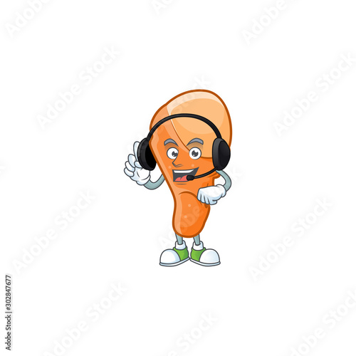 Crispy chicken thigh with mascot a with headphone.