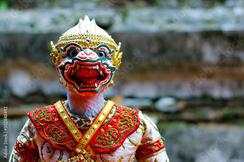  head of hanuman doll during traditional performance in buddhist temple -Thailand