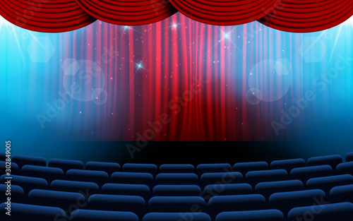 chairs with spotlight on the stage  in the hall