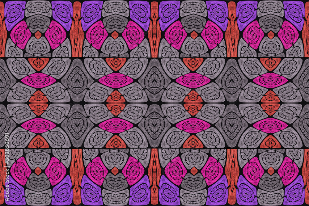 Multicolored ethnic fabric, rounded shapes Multicolored ethnic fabric, rounded shapes