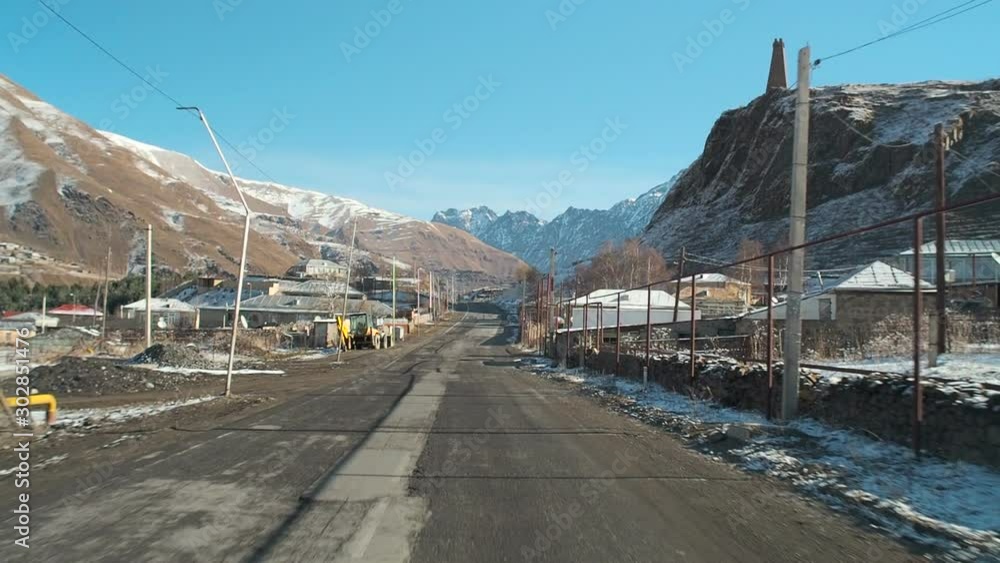 Road between Russia and Georgia at winter Road between Russia and Georgia at winter