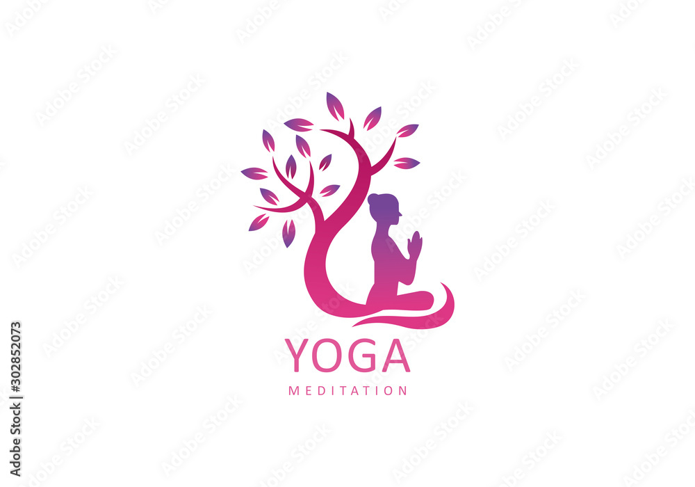 Yoga logo design stock. human meditation in lotus flower vector  illustration Stock Vector | Adobe Stock