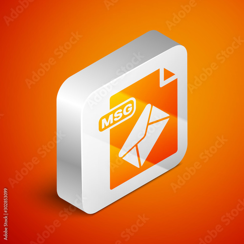 Isometric MSG file document. Download msg button icon isolated on orange background. MSG file symbol. Silver square button. Vector Illustration