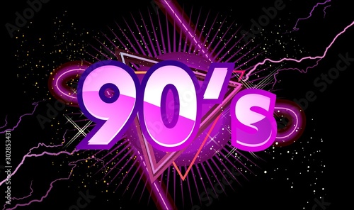 90s retro banner with neon light