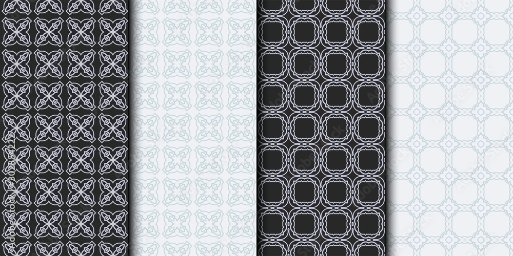 Fototapeta premium Set of Seamless Geometrical Linear Texture. Original Geometrical Puzzle. Backdrop. Grey color. Vector illustration