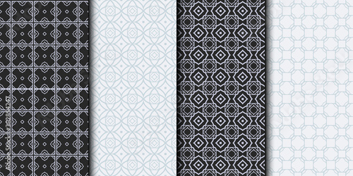 Set of Seamless Geometrical Linear Texture. Original Geometrical Puzzle. Backdrop. Grey color. Vector illustration