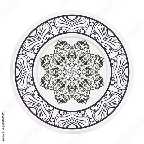 decorative plates for interior design. Empty dish, porcelain plate mock up design. Vector illustration. Decorative plates with Mandala ornament patterns. Home decor background.