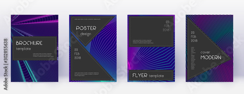 Black brochure design template set. Neon abstract 
