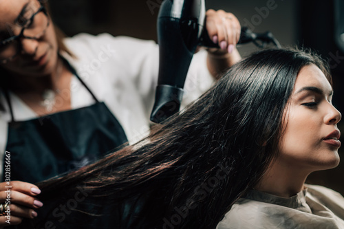 Hair Salon, Hairdresser Drying Hair