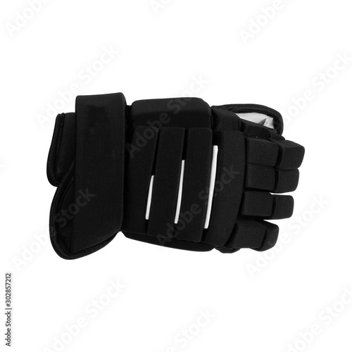 Black ice hockey protective glove isolated on white background.