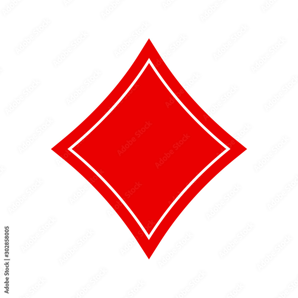 Obraz premium Poker playing card suit red Diamonds outline shape single icon. Diamonds suit deck of playing cards used for ace in Las Vegas casino. Single icon illustration isolated on white. Drawing pic for tattoo