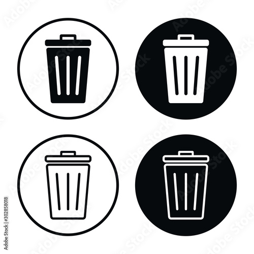 Trash can icon shape button set. Grunge Delete symbol sign collection. Waste rubbish bucket logo. Vector illustration image. Isolated on white background.