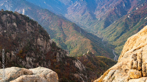 panoramic view of mountain gorge in Seoraksan