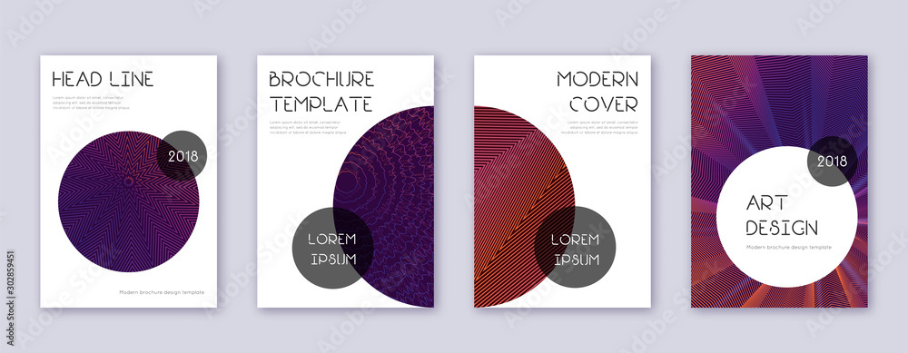 Trendy brochure design template set. Violet abstra