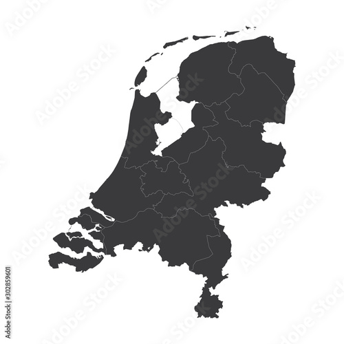 Netherlands map on white background vector, Netherlands Map Outline Shape Black on White Vector Illustration, High detailed black illustration map -Netherlands.