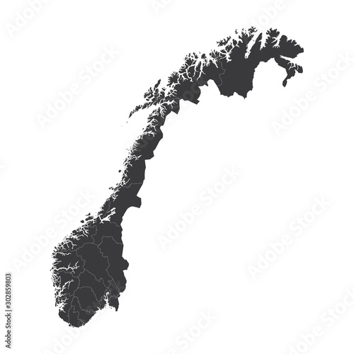 Norway map on white background vector, Norway Map Outline Shape Black on White Vector Illustration, High detailed black illustration map -Norway.