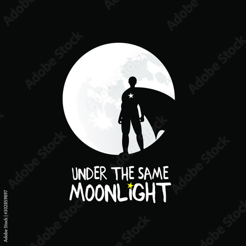 full moon logo simple modern vector with standing hero silhouette for print art quote design template 