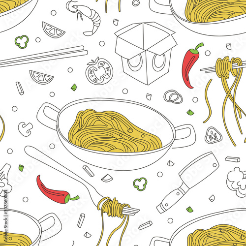 Work Bar Seamless Pattern, Traditional Asian Cuisine Elements, Design Element Can Be Used Fabric Wrapping Paper, Website Wallpapers Vector Illustration