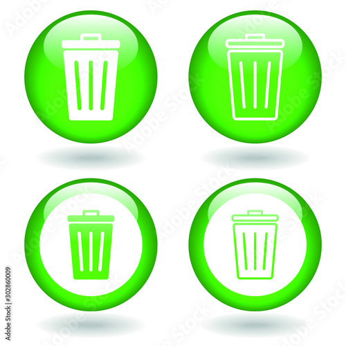 Trash can icon shape button set. Grunge Delete symbol sign collection. Waste rubbish bucket logo. Vector illustration image. Isolated on white background.