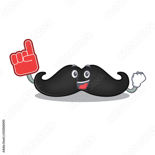 Smiling foam finger face mustache with on cartoon