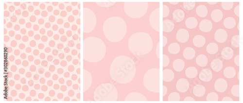 Simple Hand Drawn Irregular Dots Vector Patterns. Big Light Pink Polka Dots on a Blush Pink Background. Tiny Dots on a Bright Background. Infantile Style Abstract Dotted Print for Fabric, Decoration.