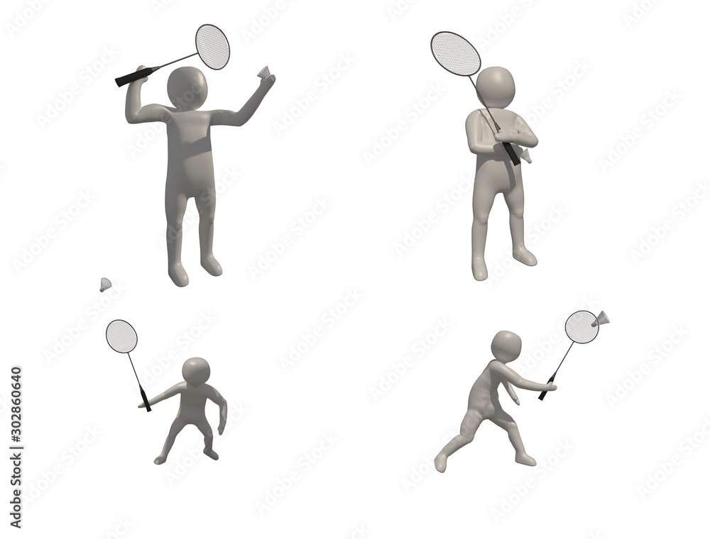 3d illustrator badminton symbol on white background, 3d rendering of the playing badminton. Includes selection path. 3d illustrator badminton symbol on white background, 3d rendering of the playing badminton. Includes selection path.
