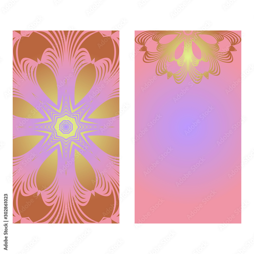 Obraz premium Creative invitation card template with floral round mandala. Vector illustration. Pastel color