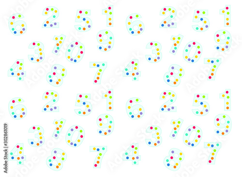 pattern of colored cartoon numbers on a white background