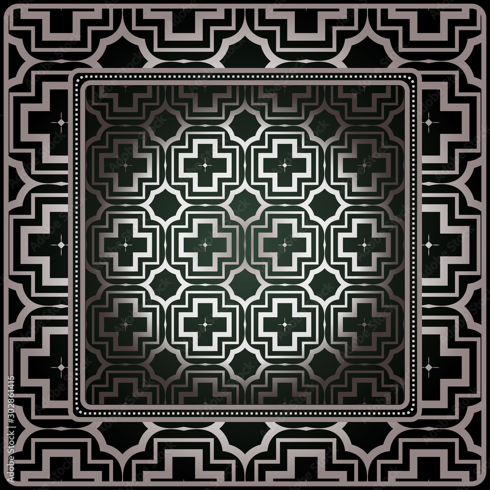 Geometric Ornament With Frame, Border. Art-Deco Background. Bandanna, Shawl, Scarf, Tablecloth Design Geometric Ornament With Frame, Border. Art-Deco Background. Bandanna, Shawl, Scarf, Tablecloth Design