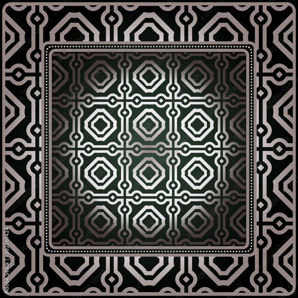 Geometric Ornament With Frame, Border. Art-Deco Background. Bandanna, Shawl, Scarf, Tablecloth Design Geometric Ornament With Frame, Border. Art-Deco Background. Bandanna, Shawl, Scarf, Tablecloth Design
