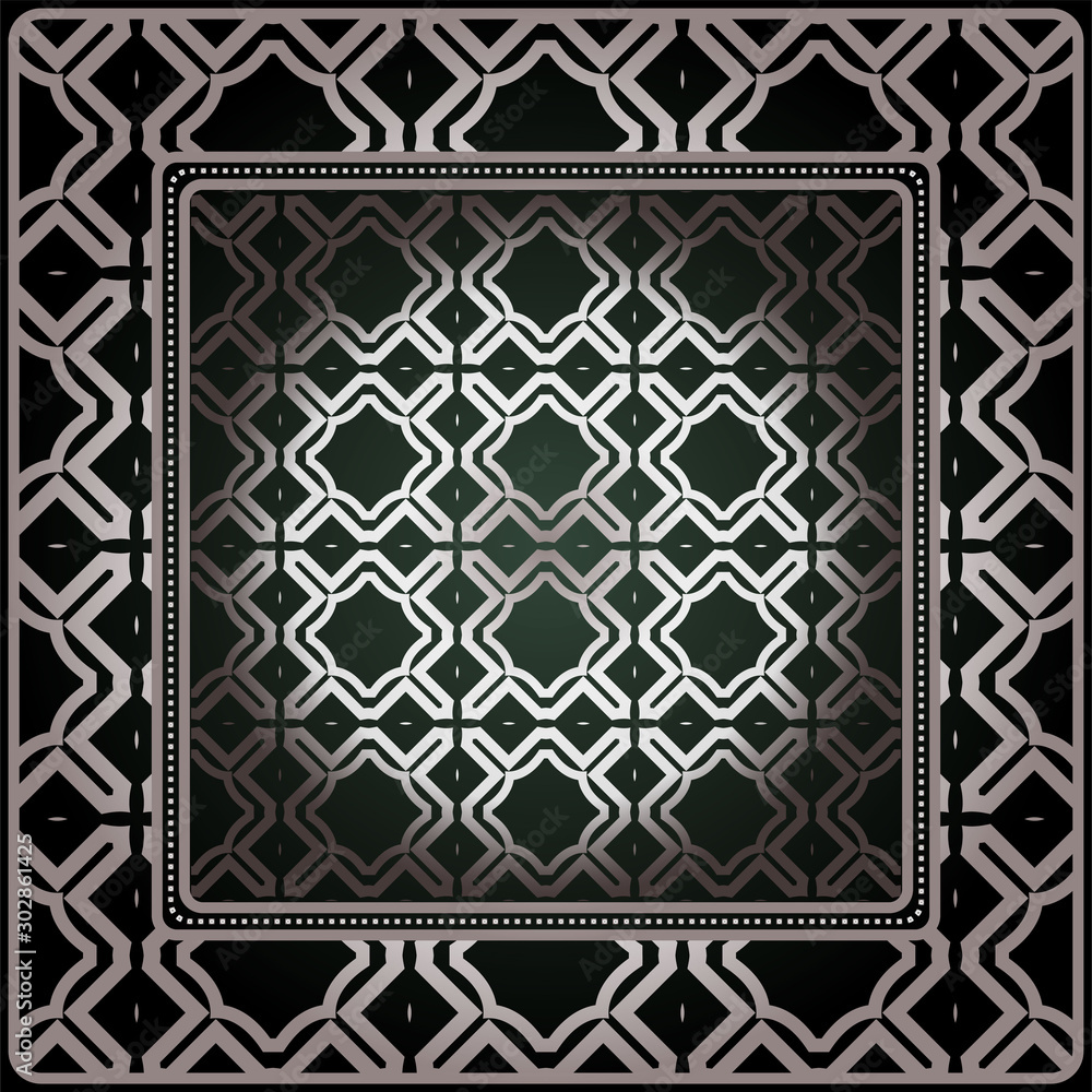 Obraz premium Geometric Ornament With Frame, Border. Art-Deco Background. Bandanna, Shawl, Scarf, Tablecloth Design