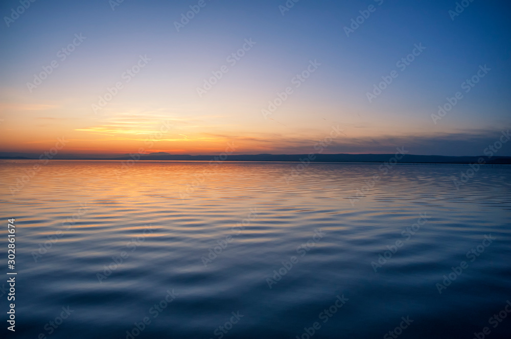 Sunset on lake neusiedl in Burgenland Austria