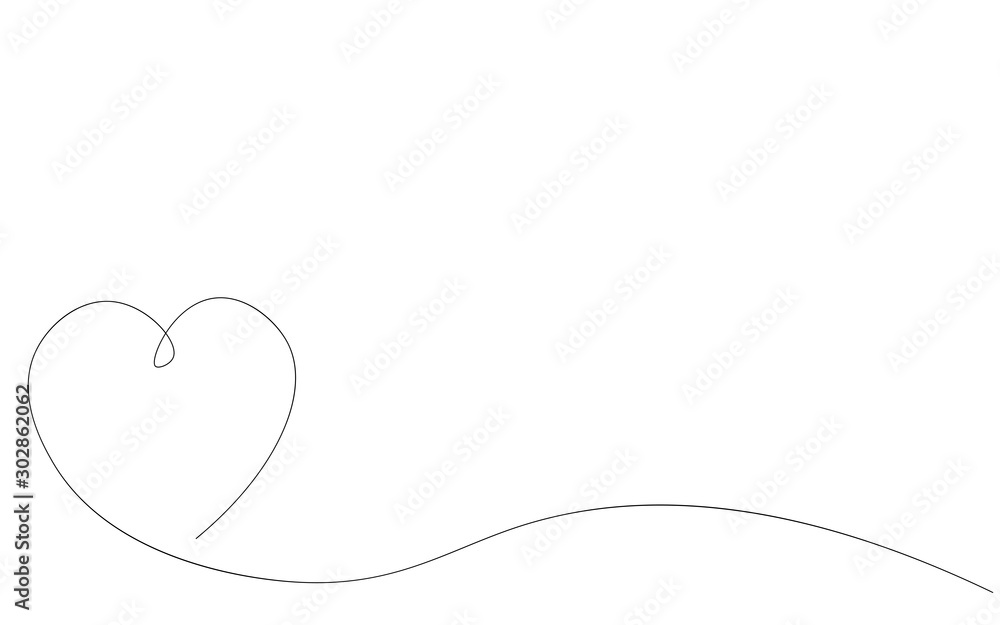 Heart background continuous line drawing, vector illustration