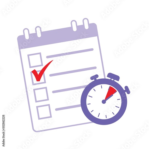 Check list and stopwatch logo template. To do plan or project management illustration