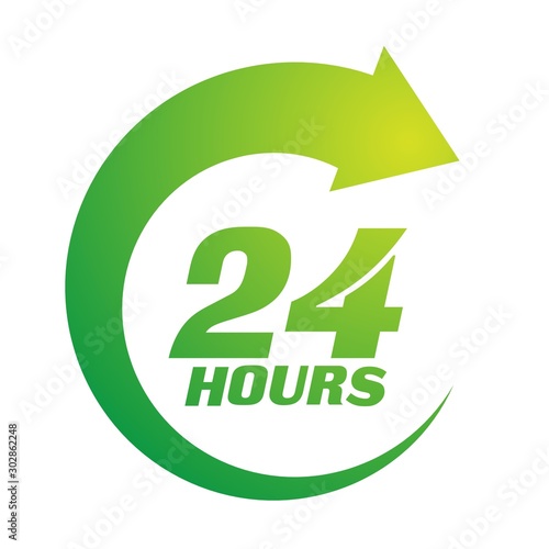 24 hours icon template. Twenty four hour open or working around the clock