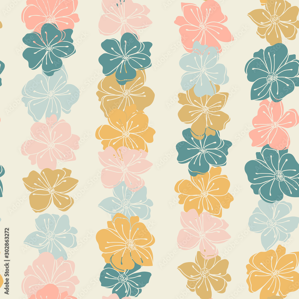 Anemone or windflower poppies flowers background. Floral vector seamless pattern with hand drawn elements in pastel colores. Anemone or windflower poppies flowers background. Floral vector seamless pattern with hand drawn elements in pastel colores.