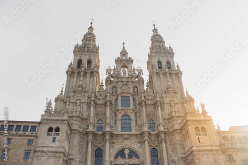 Canvas Print Santiago de Compostela, Spain - 10/18/2018: Cathedral of Saint James with sun light in Santiago de Compostela, Spain