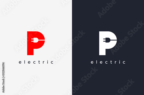 Simple Letter P Electricity Logo Concept Design Template isolated on white and black background. Flat Vector Illustration.