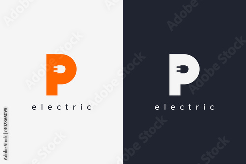 Simple Letter P Electricity Logo Concept Design Template isolated on white and black background. Flat Vector Illustration.