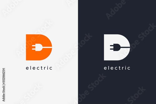 Simple Letter D Electricity Logo Concept Design Template isolated on white and black background. Flat Vector Illustration.