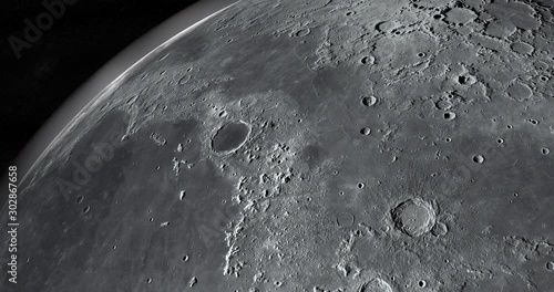 Mare Frigoris in the lunar surface of the moon in rotation, 3d rendering photo