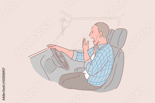 Sleepy, drunk, tired, truck driver concept