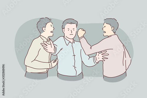 Quarrel, fight, showdown, hatred, conflict concept.