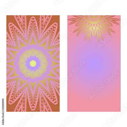 Creative invitation card template with floral round mandala. Vector illustration. Pastel color