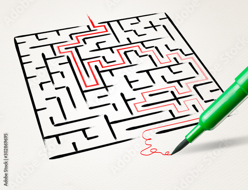 Obraz na płótnie Stationery drawing the exit way out from a labirynt