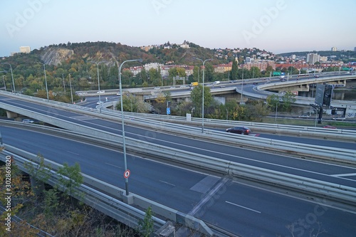 Barrandov bridge and intersection, Prague, Czech Republic