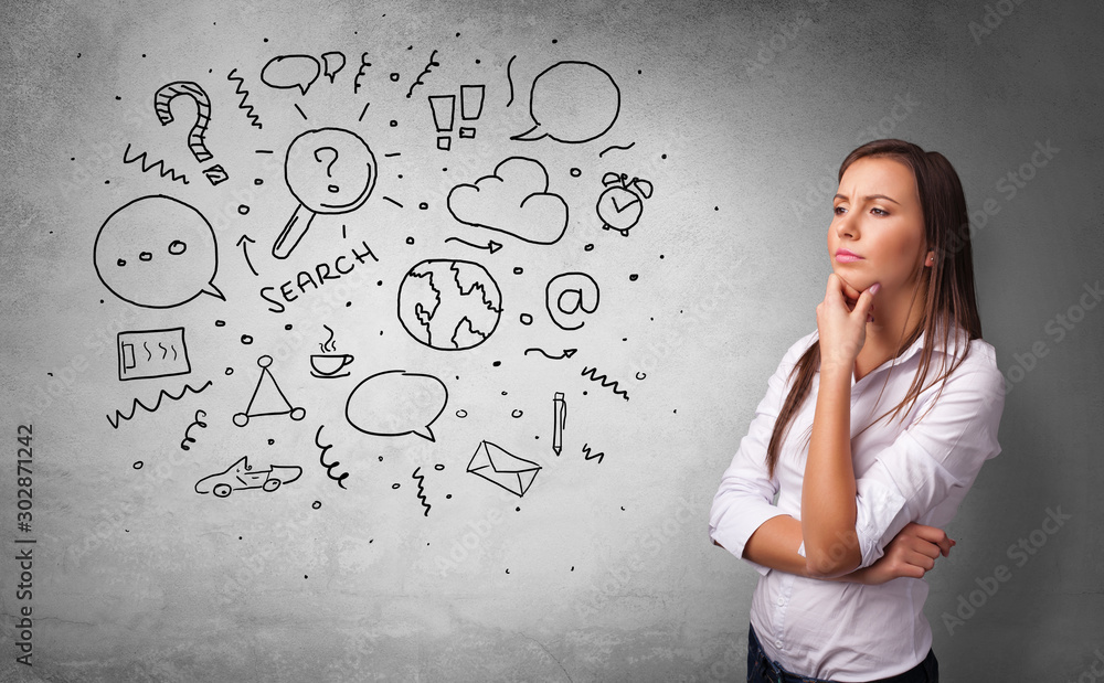 Young person thinking with office problems concept Young person thinking with office problems concept